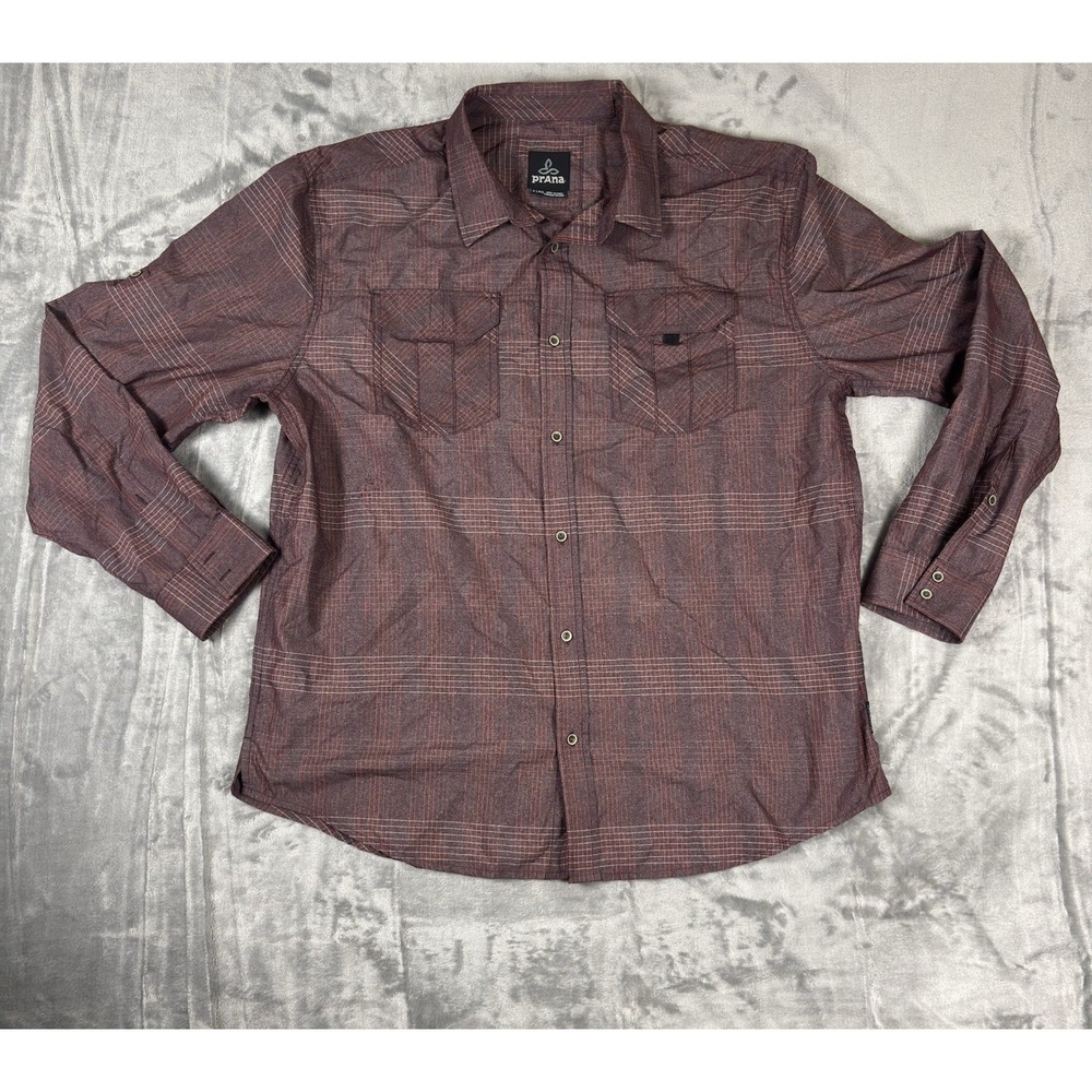 Prana Button Down Shirt Mens XL Woven Long Sleeve Hiking Plaid Gorpcore Outdoors